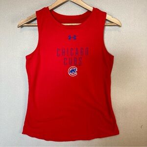 UNDER ARMOUR "CHICAGO CUBS" WOMENS TANKTOP, SZ-SM, RED, DESIGN CUTOUT IN BACK